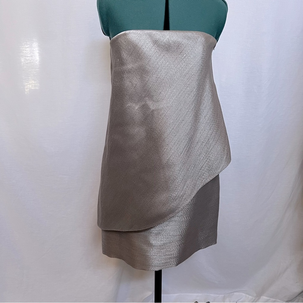 Halston Heritage Strapless Metallic Silver Cocktail Dress